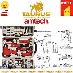 77x AMTECH Air Tool Kit Hammer Impact Gun Grinder Wrench DIY Power Socket Bit UK