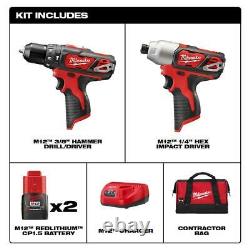 Cordless Hammer Drill Impact Driver Set Combo Kit with 2 Batteries Milwaukee M12