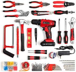 Dedeo Tool Set with Drill, Cordless Hammer Drill Tool Kit 110Pcs Household Power