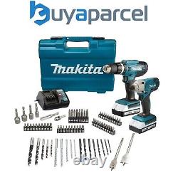 Makita 18v Combi Hammer Drill & Impact Driver Twin Pack Cordless + 74 piece Set