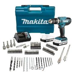 Makita 18v Cordless Combi Hammer Drill Driver & Jigsaw Twin Pack + 74 piece Set
