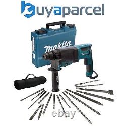 Makita HR2630 240v SDS Plus 3 Mode Rotary Hammer Drill + 17 Piece Bit Set Point