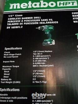 Metabo HPT 18V TRIPLE HAMMER IMPACT + Hammer Drill + 2 Battery(3AH) Charger Kit