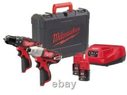 Milwaukee 12v Twin Kit M12 Brushed Hammer Drill & Impact Driver Twin Set