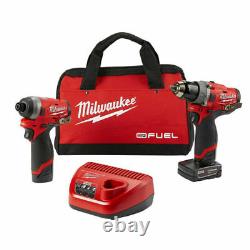 NEW Milwaukee 2598-22 M12 FUEL 1/2 Hammer Drill and 1/4 Hex Impact Driver Kit