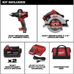NEW Milwaukee 2992-22 M18 18V Hammer Drill & Circular Saw Combo Kit with 2 x 4.0Ah