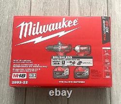 New Milwaukee 2893-22 M18 18V 2-Tool Hammer Drill and Impact Driver Combo Kit