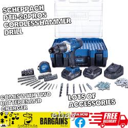 Scheppach DTB-20 20V Cordless Hammer Drill Tool Box Set 2x Battery & Charger
