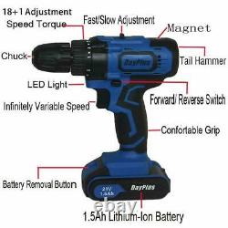 Twin Pack 21v Li-ion Cordless Tail Hammer Drill Driver 1hr Fast Charger & Case