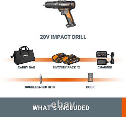 WORX 18V(20V) Cordless Impact Drill Kit, Hammer Drill, 13mm Keyless Chuck