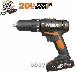WORX WX386.4 MAX Cordless Variable Speed Hammer Drill +50 Piece 2 Battery's 20V