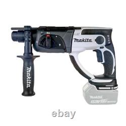 Makita DHR202Z 18v LXT SDS+ Plus Rotary Hammer 20mm White Body Only translates to: Makita DHR202Z 18v LXT Perforateur Rotatif SDS+ Plus 20mm Corps Blanc Seulement.
