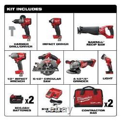 Milwaukee M18 7-piece Combo Tool Kit With 2 Batteries & Charger New Free Ship